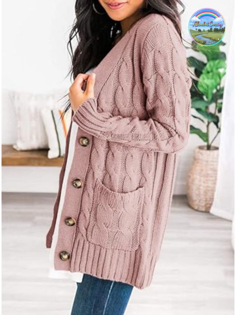 Womens Cable Knit Cardigan Sweater Long Sleeve Button Down Open Front Chunky